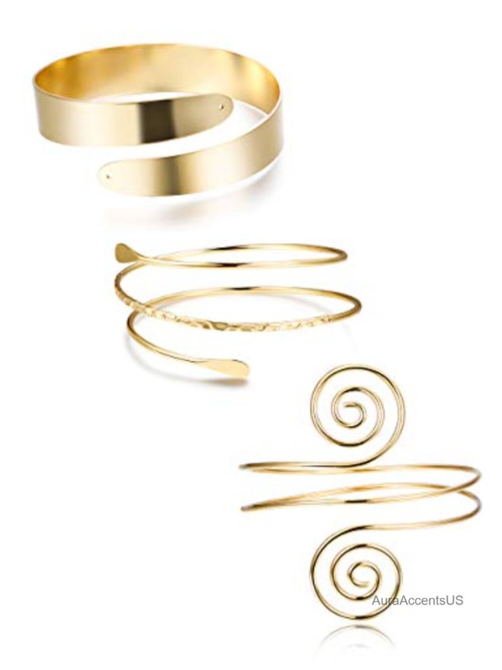 Alloy Upper Arm Cuff Bracelet Set Adjustable Coil Swirl Armlet 3Pc